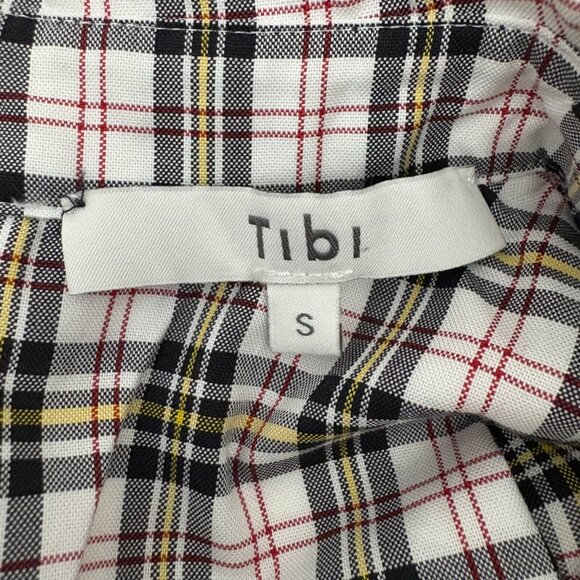 TIBI Kingston Plaid Neck Tie Button Up Shirt Size S Back Zip Long Sleeve Cotton - Picture 11 of 13